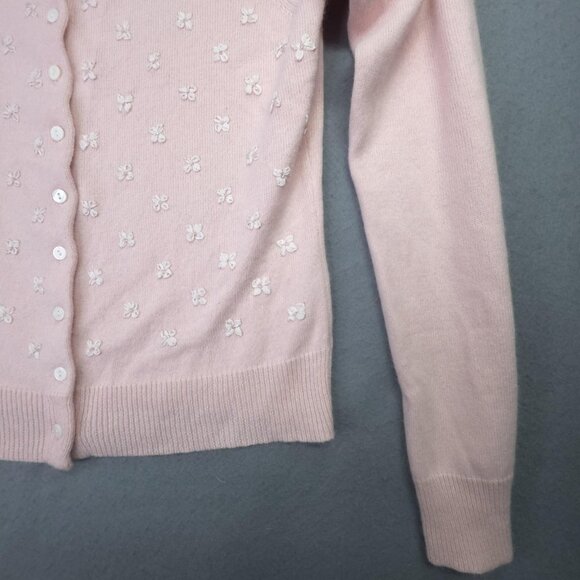 Abercrombie Cardigan Sweater Women L Actual Small Pink Angora Bow Beaded Japan - Picture 5 of 11